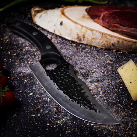 Cutit Japonez II, Bucatarie & Camping, Finisaj Hammered, Otel Inoxidabil 420, Maner Lemn, 26.5 cm [4]