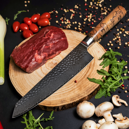 Cutit Profesional Chef08 Bucatarie, Otel Damasc VG10, Maner Lemn Granulat Stabilizat, 33 cm [3]