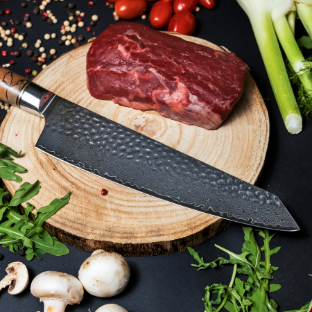 Cutit Profesional Chef08 Bucatarie, Otel Damasc VG10, Maner Lemn Granulat Stabilizat, 33 cm [1]