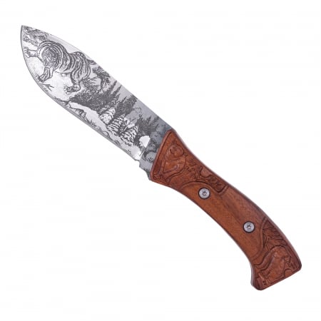 Cutite Bushcraft - Cutit Tiger, Bucatarie & Camping, Otel Inoxidabil 7Cr13, Maner Lemn Rose Wood, 22 cm