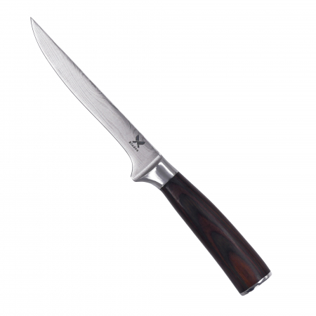 Cutite Dezosat - Filetat - Cutit Trout, Pescuit & Vanatoare, Finisaj Laser Damasc, Otel Inoxidabil 4Cr13Mov, Maner Lemn Pakka, 27.5 cm