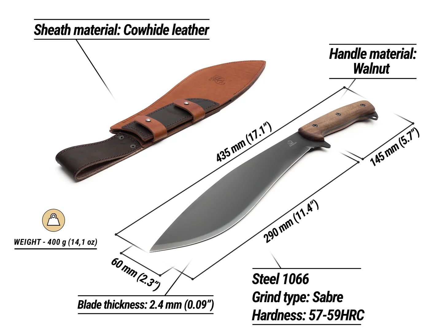 KKR1 – Maceta Kukri, Teaca din Piele, 43.5 cm [2]
