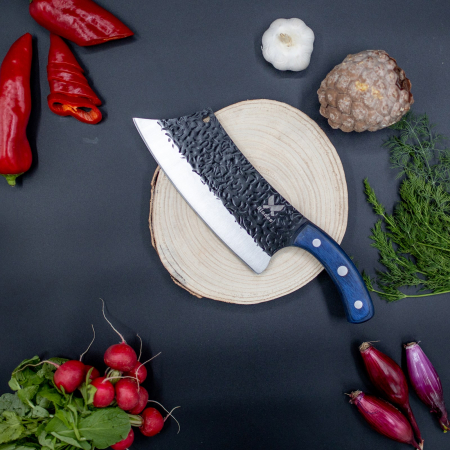 Satar Blue Angus, Bucatarie & Camping, Finisaj Hammered, Otel 4Cr13Mov, Maner Lemn Pakka, 30.5 cm [6]