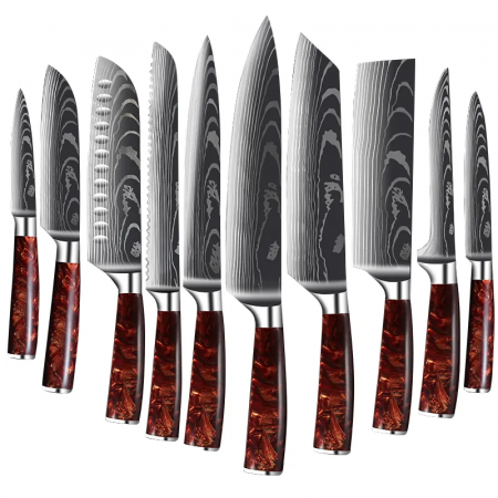 Cutite Bucatarie - Set 10 Cutite Bucatarie Profesionale Red Forest, Otel Inoxidabil 4Cr13Mov, Maner Rasina