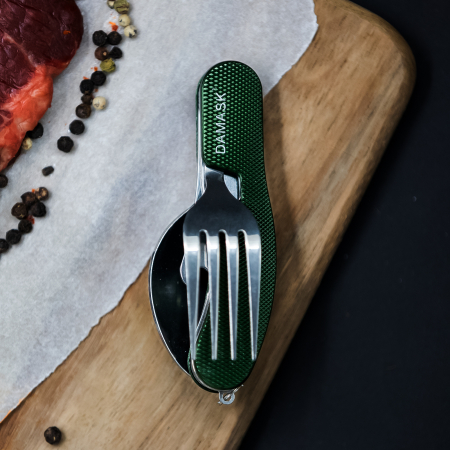 Tacam Pliabil Camping, Lingura, Furculita, Cutit, Desfacator bere, Portabil, Detasabil, Otel Inoxidabil [2]