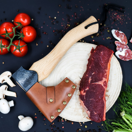 Toporisca Hatchet, Camping & Drumetie, Forjat Manual, Otel Carbon, Maner Lemn Frasin, 24 cm [4]