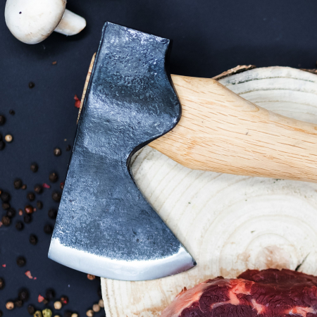 Toporisca Hatchet, Camping & Drumetie, Forjat Manual, Otel Carbon, Maner Lemn Frasin, 24 cm [2]