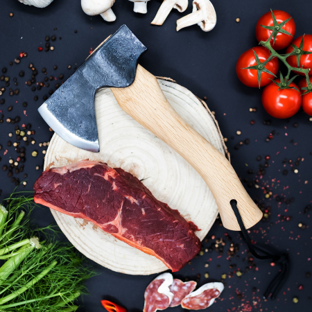 Toporisca Hatchet, Camping & Drumetie, Forjat Manual, Otel Carbon, Maner Lemn Frasin, 24 cm [1]