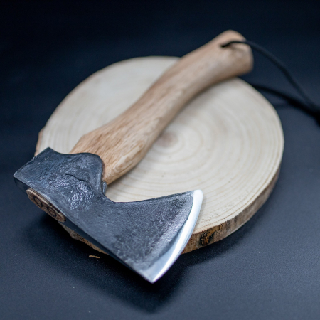 Toporisca Hatchet, Camping & Drumetie, Forjat Manual, Otel Carbon, Maner Lemn Frasin, 24 cm [6]