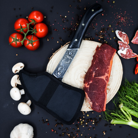 Toporisca Sharp, Camping & Drumetie, Otel Carbon, Maner Lemn Ebony, 31 cm [2]