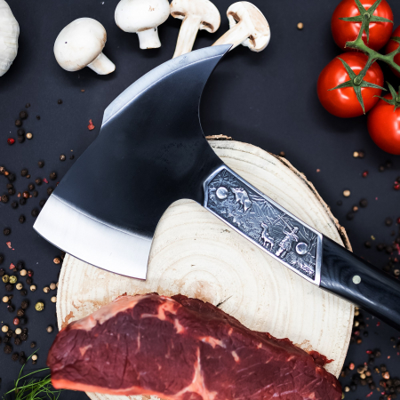 Toporisca Sharp, Camping & Drumetie, Otel Carbon, Maner Lemn Ebony, 31 cm [3]