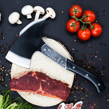 Toporisca Sharp, Camping & Drumetie, Otel Carbon, Maner Lemn Ebony, 31 cm [1]