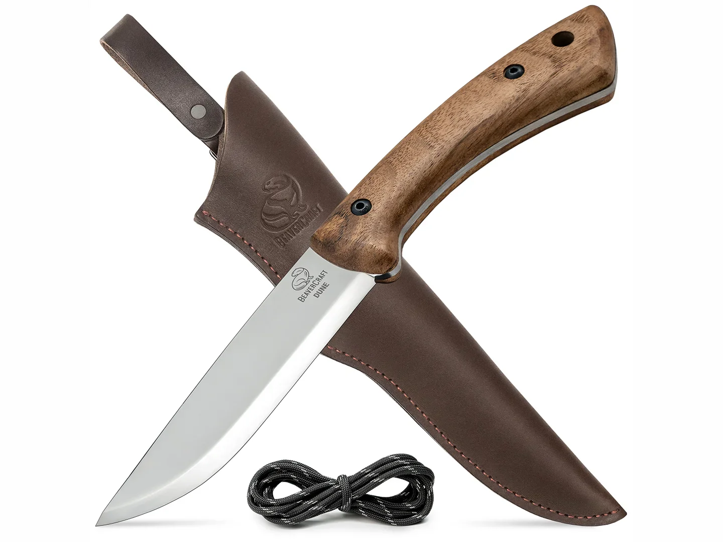 BSH1 Dune – Нож Bushcraft, въглеродна стомана, дръжка от орех, кожена кания, 27 см