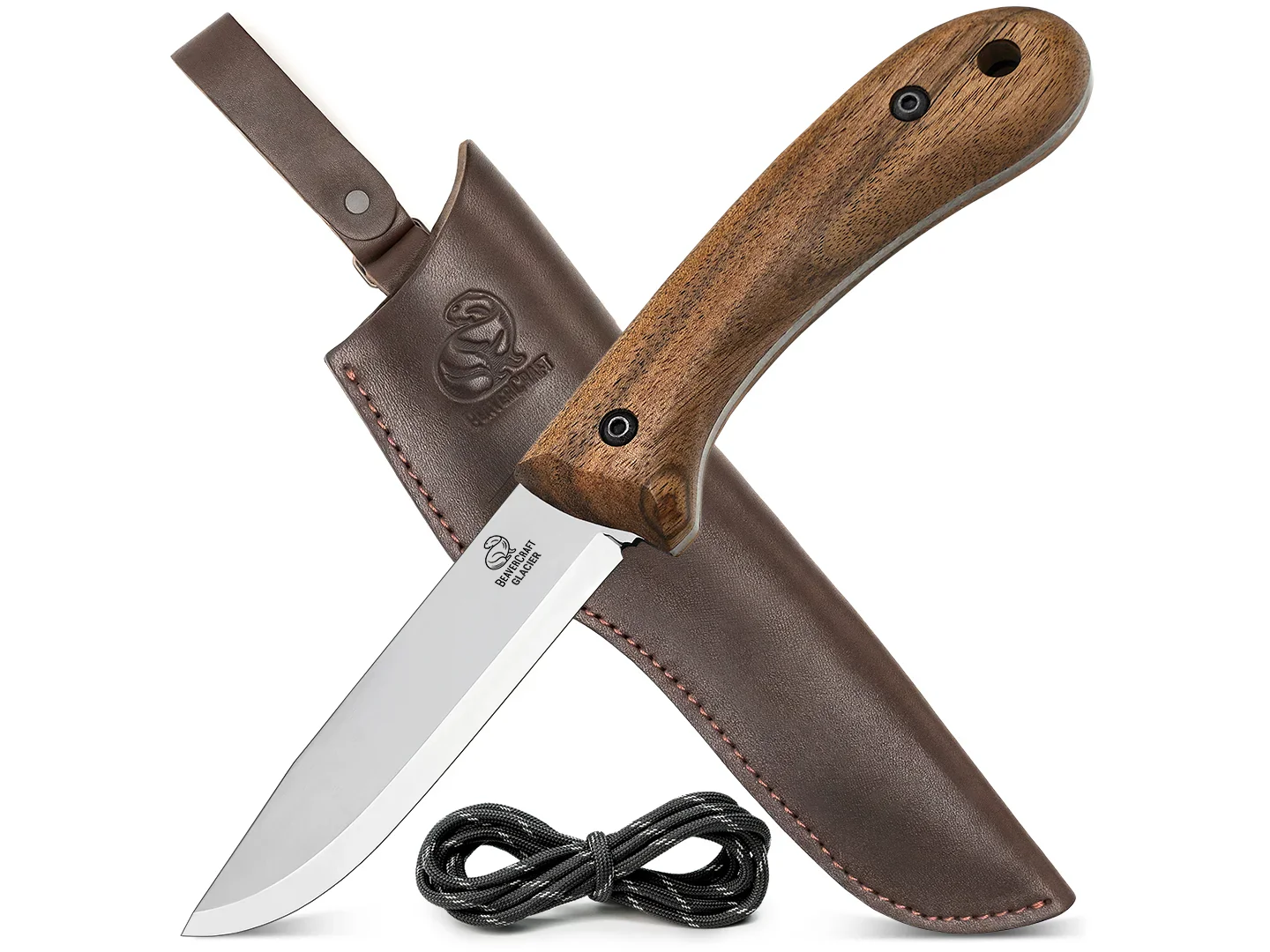 BSH2 Glacier – Нож Bushcraft, въглеродна стомана, дръжка от орех, кожена кания, 24 см