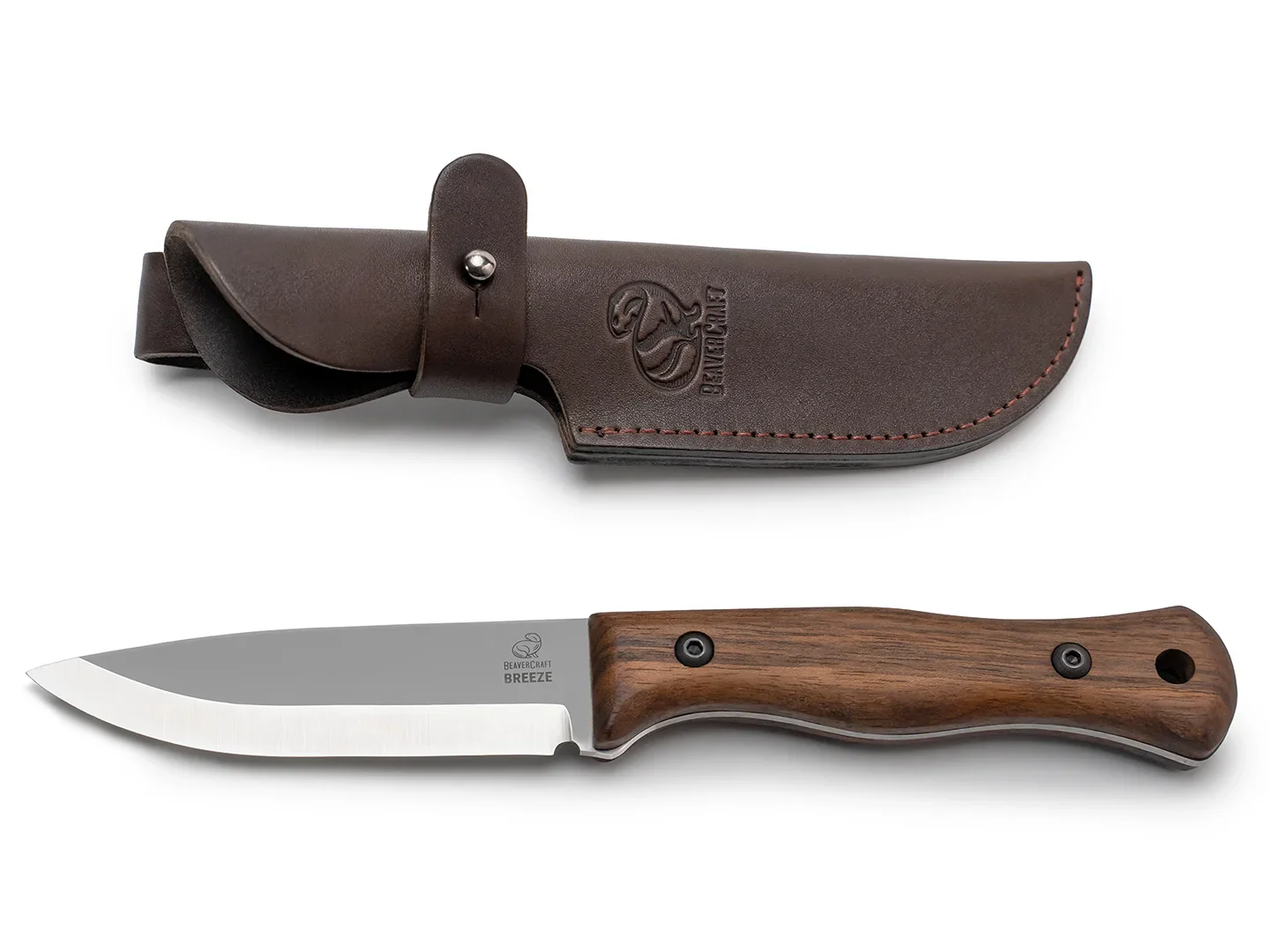 BSH6 Breeze – Нож Bushcraft, въглеродна стомана, дръжка от орех, кожена кания, 23,5 cm