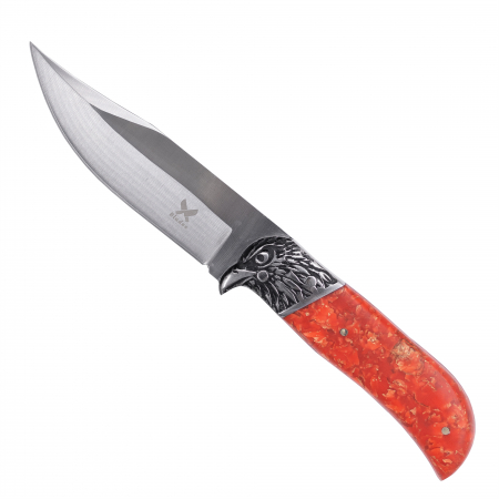 Bushcraft kések - Fluoreszkáló kés, rozsdamentes acél 7Cr13, fluoreszkáló műgyanta nyél, textil hüvely, 22 cm