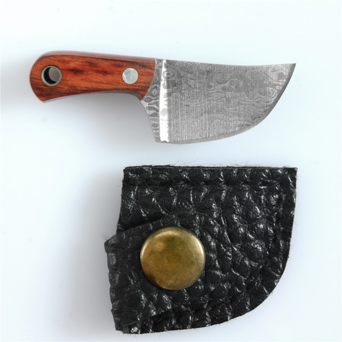 Mini nůž na klíče, povrchová úprava damaškovým vzorem, dřevěná rukojeť, pouzdro a krabice v ceně, Blades® [2]