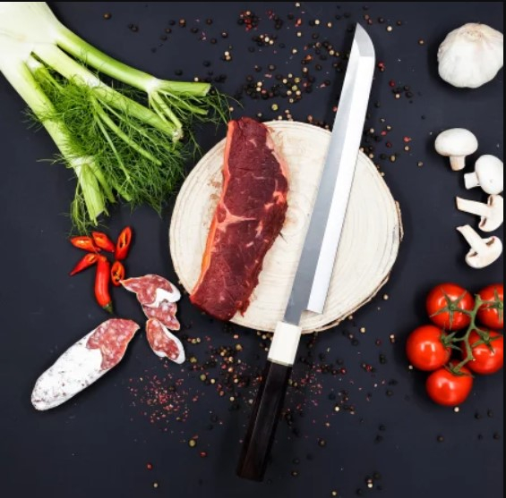 Nůž na Sashimi, Kuchyně, Jednoduchý Finiš, Nerezová Ocel VG10, Rukojeť z Ebenového Dřeva, 43 cm [5]