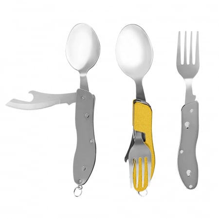 Příslušenství pro nože - Kempingové skládací příbory, lžíce, vidlička, nůž, otvírák na pivo, přenosný, odnímatelný, nerezová ocel