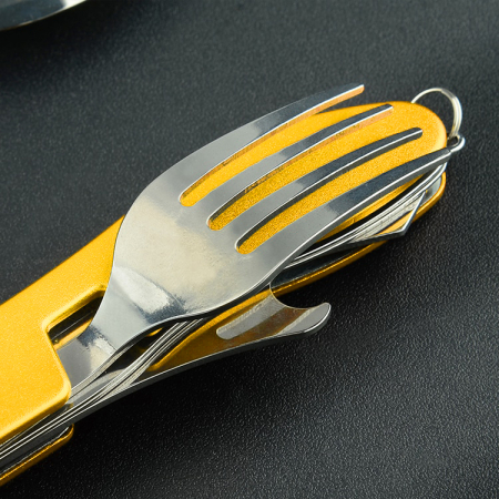 Kempingové skládací příbory, lžíce, vidlička, nůž, otvírák na pivo, přenosný, odnímatelný, nerezová ocel [1]