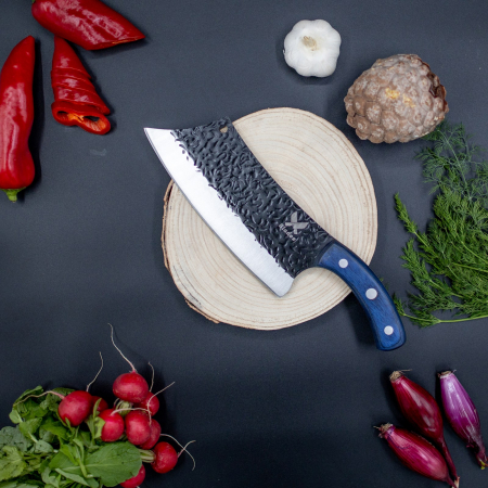 Blue Angus Sekáček, kladivový povrch, ocel 4Cr13Mov, dřevěná rukojeť Pakka, 30,5 cm, Blades® [1]