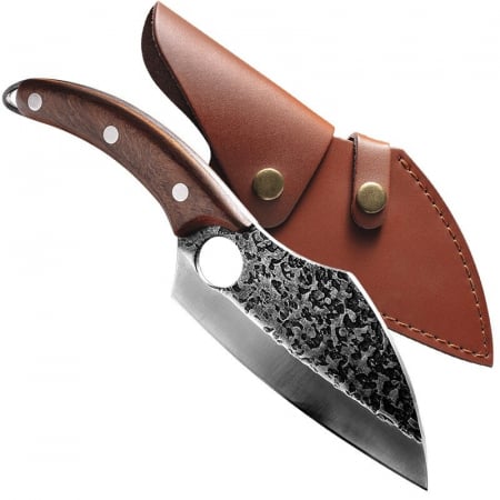 Sekáček na kempování - Japonský sekáček, povrch s kladivem, ocel 4Cr13, rukojeť z růžového dřeva, 27 cm, Blades®