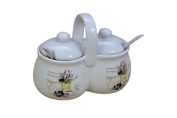Set recipiente gemene pentru condimente cu lingurite model musetel si lavanda [2]