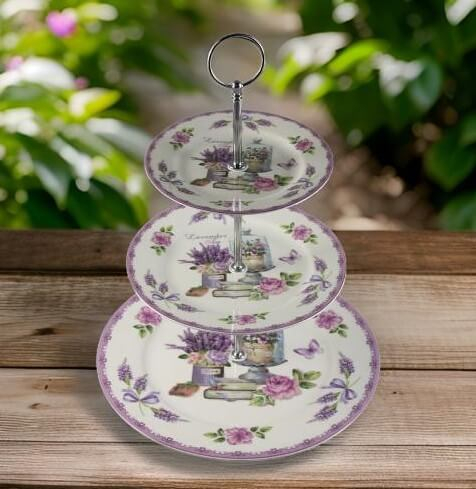 Suport prajituri din ceramica 3 etaje lavanda [2]