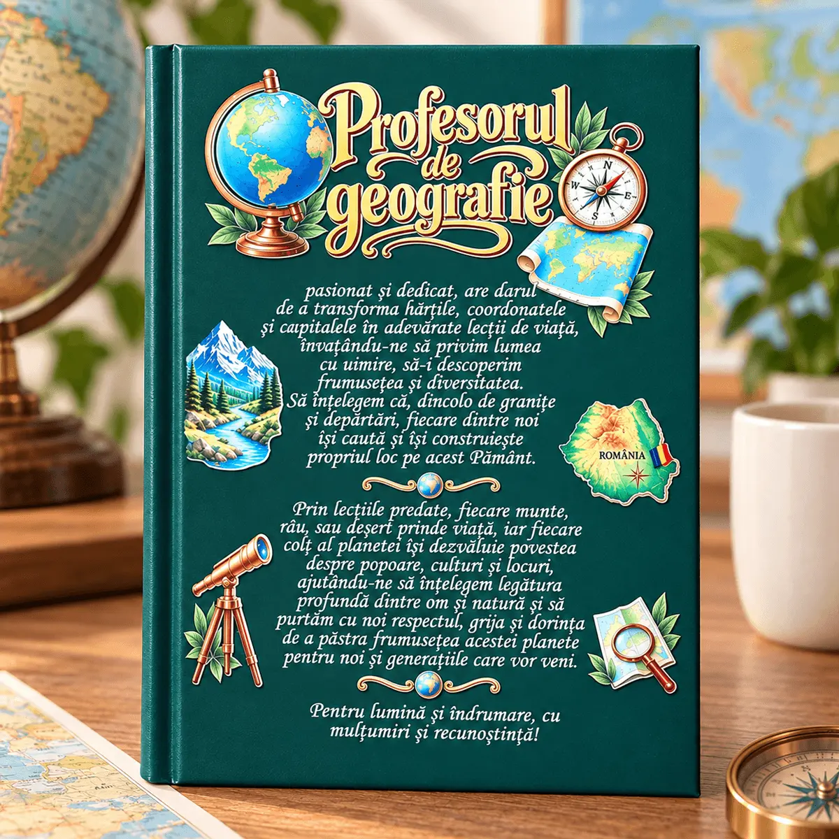 Cadouri pentru profesori și absolvire - Agendă personalizată pentru profesor de geografie, A5, 22 × 15 cm - imagine principală