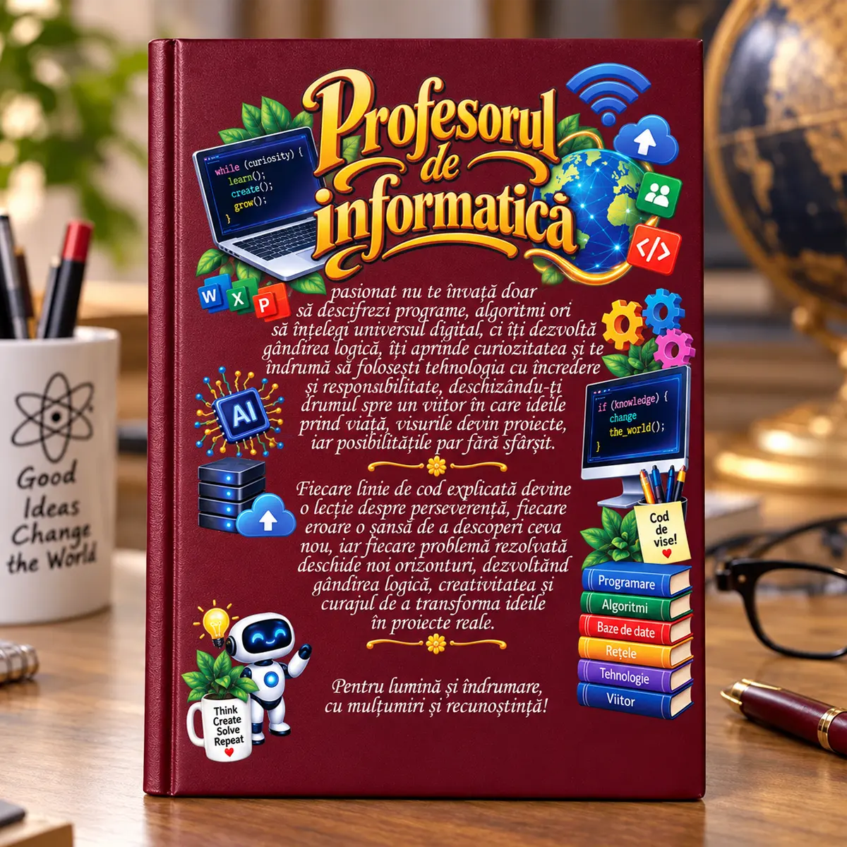 Cadouri pentru bărbați - Agendă personalizată pentru profesor de informatică, A5, 22 × 15 cm - imagine principală