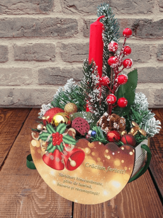 Cutii personalizate - Aranjament de craciun in cutie din mdf cu mesaj-2