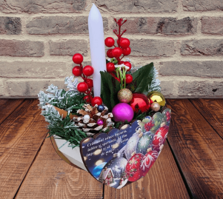 Cadouri pentru copii - Aranjament de craciun in cutie din mdf cu mesaj