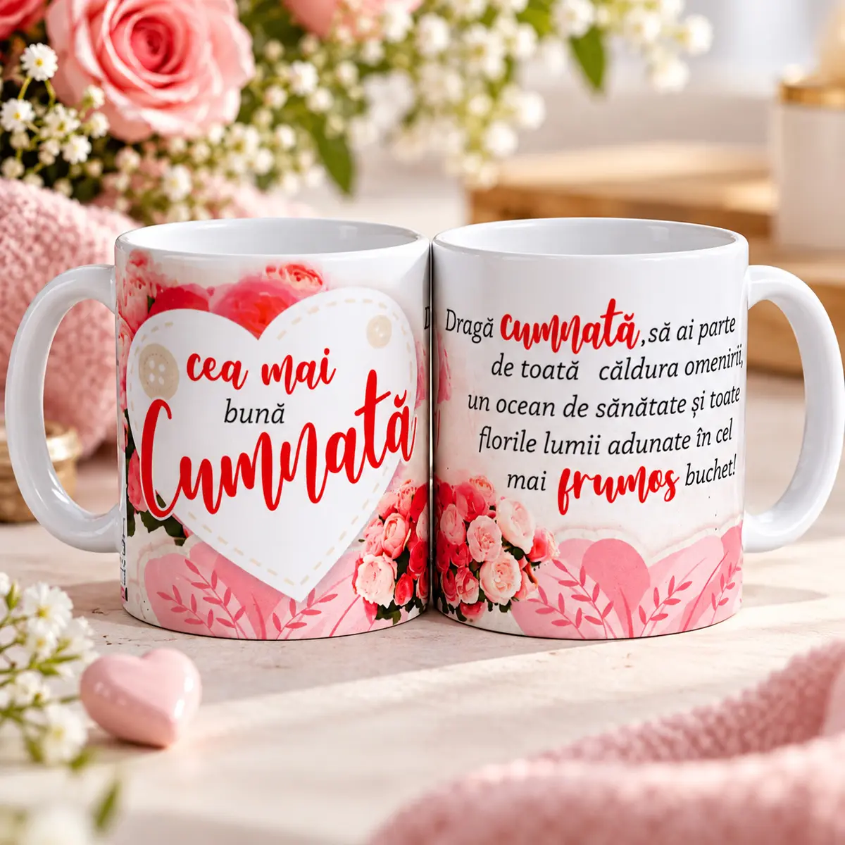 Cadouri personalizate cu nume și mesaj - Cană cu mesaj „Cea mai bună cumnată” – cadou pentru cumnată, 330 ml
