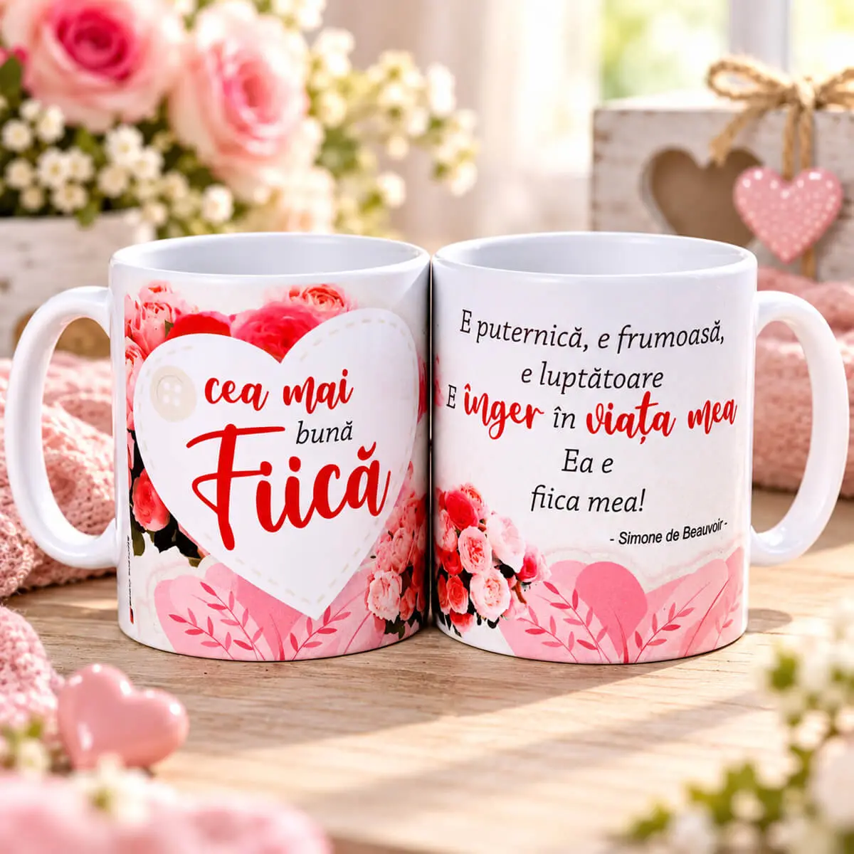 Noutăți și produse recent adăugate - Cană cu mesaj "Pentru cea mai iubită fiică", 330 ml- model rose