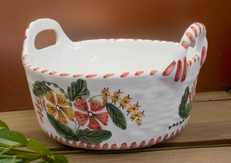 Decoratiuni din ceramica si sticla - Cosulet din Ceramica Pictata Manual cu Flori de Camp