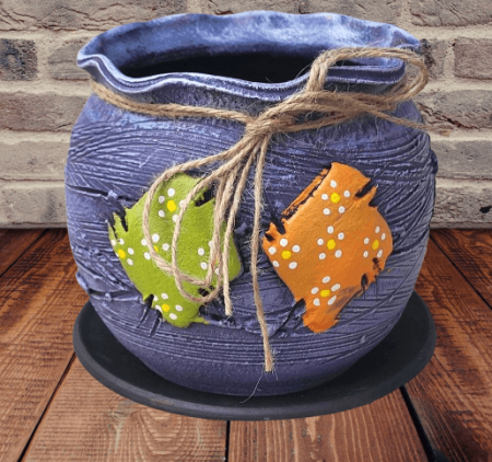 Decoratiuni din ceramica si sticla - Ghiveci ceramic cu desen petice, pt flori-model 2