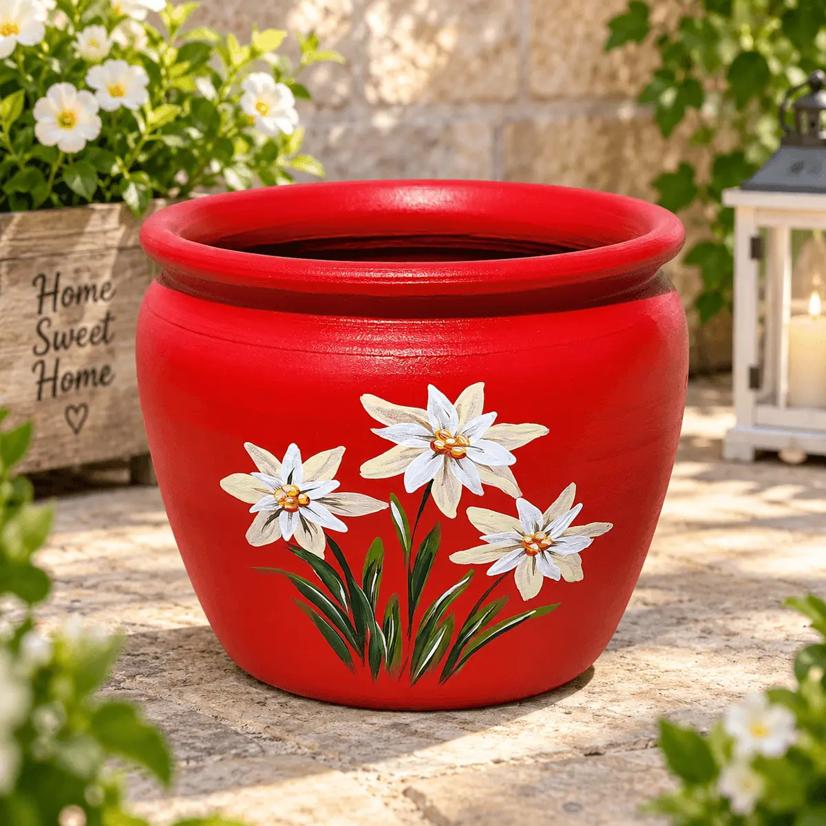 Ghivece și accesorii pentru grădină - Ghiveci ceramic pictat manual, Model 22, Ø 14 × 13 cm - imagine principală