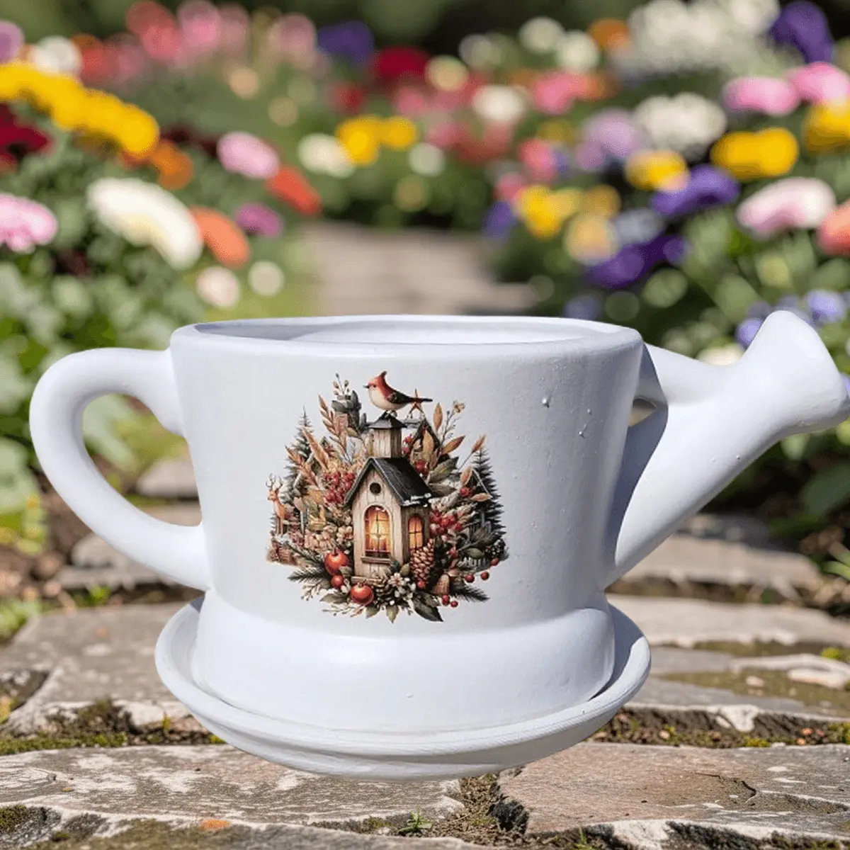 Cadouri de Crăciun - Ghiveci ceramic tip stropitoare cu farfuriuta, 10 × 12 cm