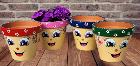 Ghiveci cu ochisori- Pictat manual-13x14 cm -model 1 [1]