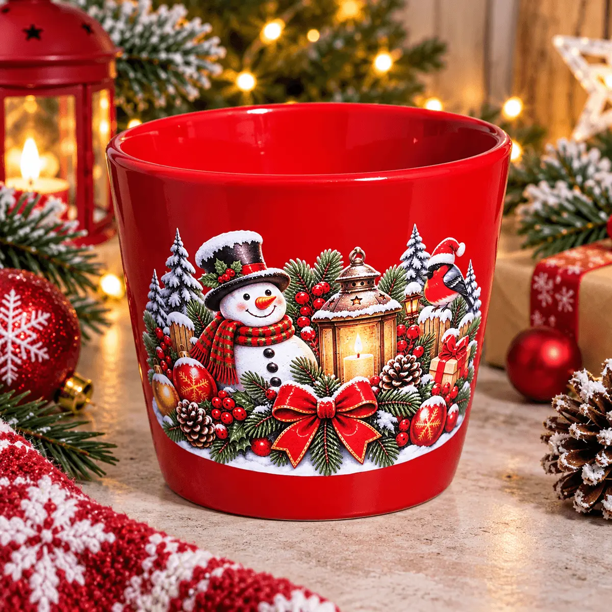 Ghivece și accesorii pentru grădină - Ghiveci din ceramica, decorat UV cu imagini de Craciun 9x11cm- model 30