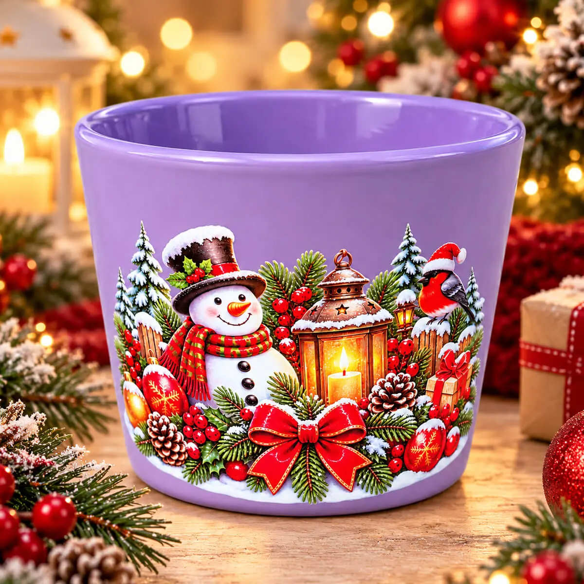 Idei de cadouri pentru toate ocaziile - Ghiveci din ceramica, decorat UV cu imagini de Craciun 9x11cm- model 30