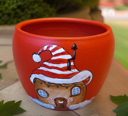 Ghivece&Accesorii gradina - Ghiveci din ceramica, realizat si pictat manual cu imagini de Craciun 11x13cm- model 32