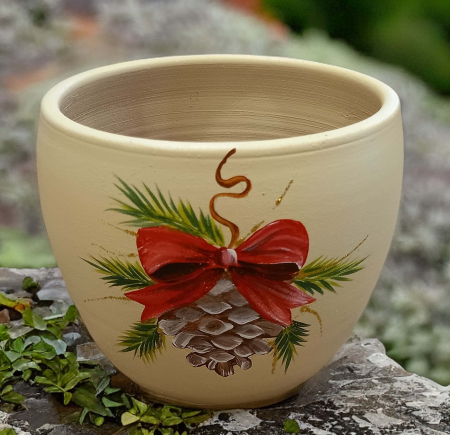 Ghivece&Accesorii gradina - Ghiveci din ceramica, realizat si pictat manual cu imagini de Craciun 13x11 cm- model16