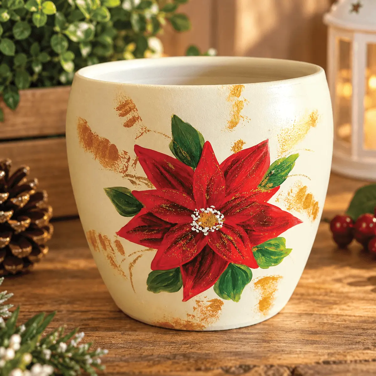 Ghivece și accesorii pentru grădină - Ghiveci din ceramica, realizat si pictat manual cu imagini de Craciun-15