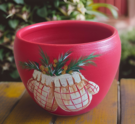 Ghivece și accesorii pentru grădină - Ghiveci din ceramica, realizat si pictat manual cu imagini de Craciun 9x11 cm- model 21