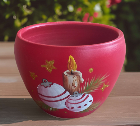 Ghivece&Accesorii gradina - Ghiveci din ceramica, realizat si pictat manual cu imagini de Craciun 9x11 cm- model19