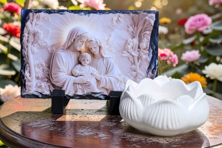 Noutati - Pachet/Set decorativ cu Icoana Familia Sfanta si un suport de lumanare-2