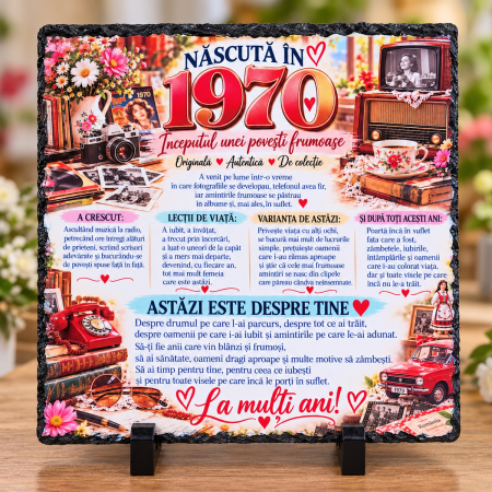 Noutăți și produse recent adăugate - Placă de ardezie, cadou aniversar cu amintiri și poveste-Născută în 1970