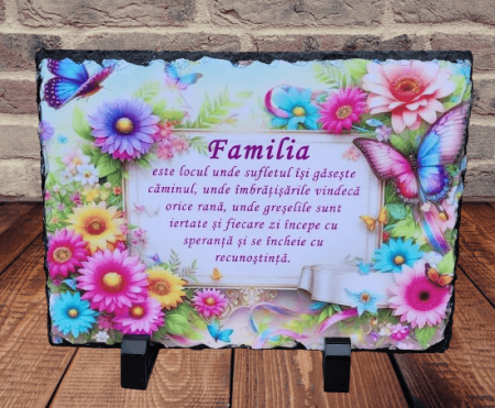 Decoratiuni din ceramica si sticla - Placa de ardezie, cu mesaj Familia- model 2