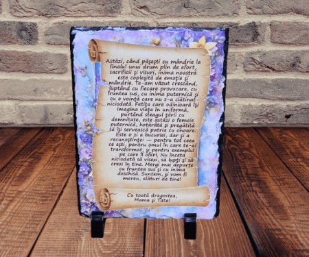 Placi Ardezie Personalizate - Placa de ardezie, cu mesaj pentru absolventa Academia Militatara